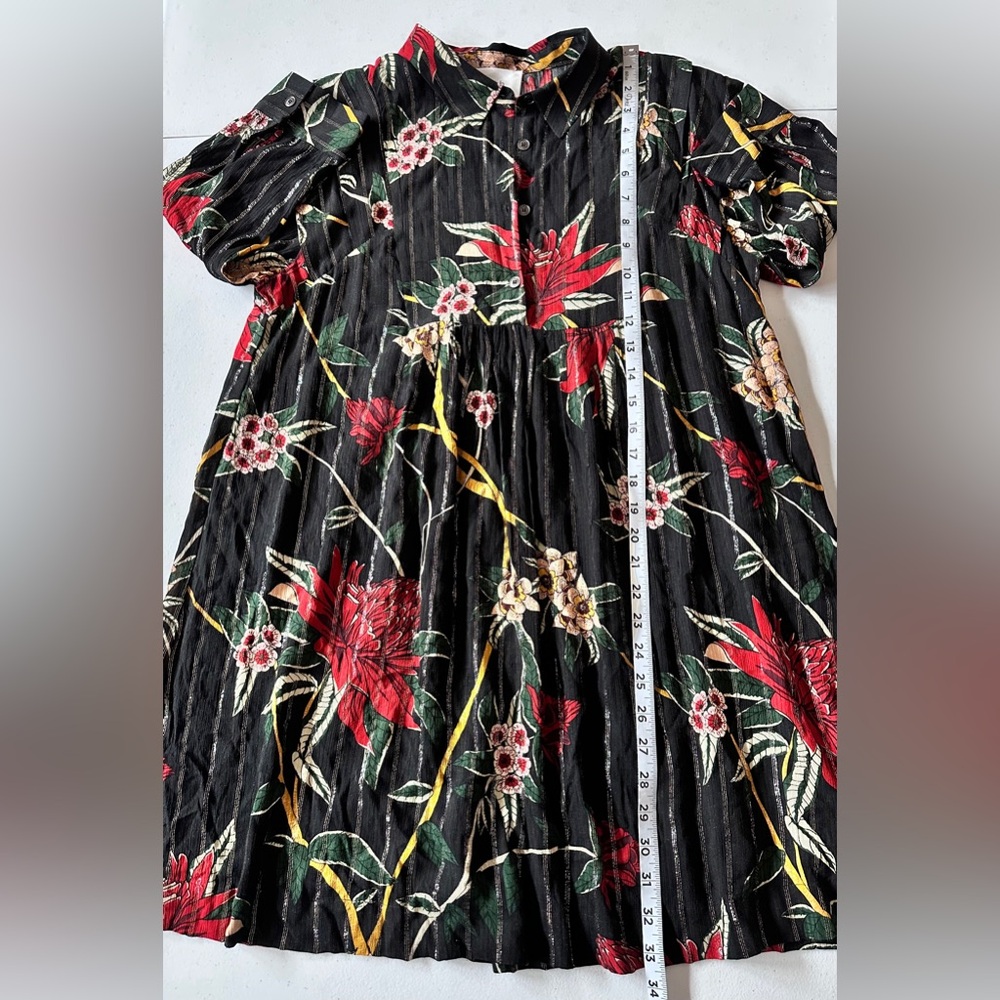 ba&sh Paprika Dress floral print Noir black mini popover swing shirtdress Size 1 - Picture 13 of 15